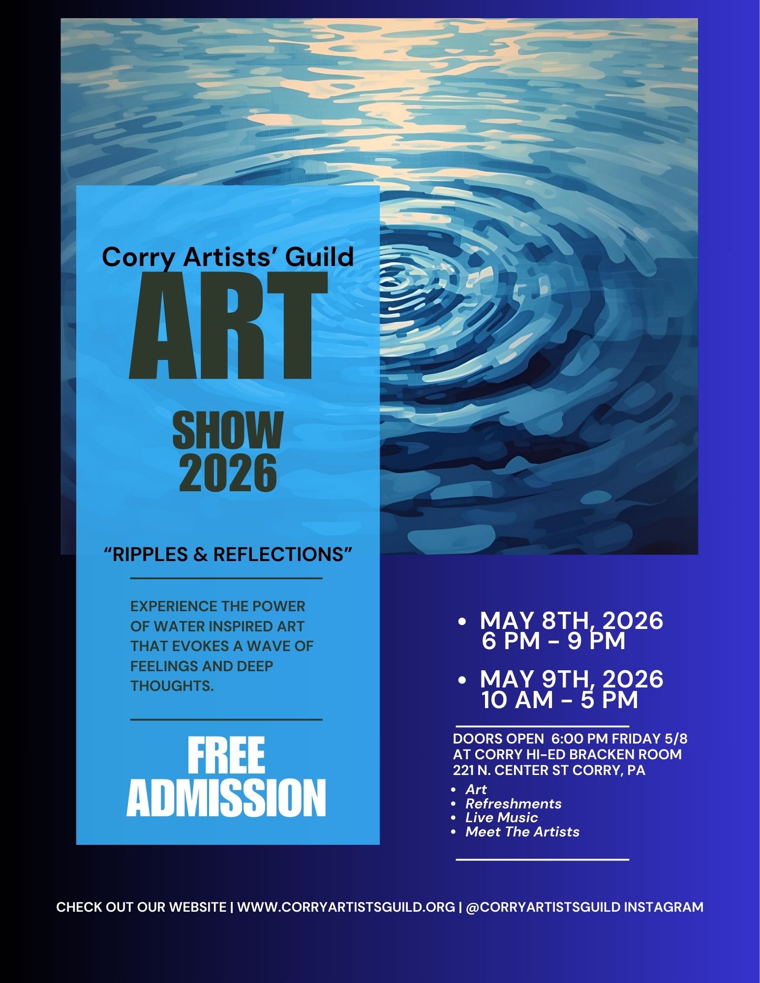 Corry Artists' Guild 2026 Spring Art Show: "Ripples and Reflections" 